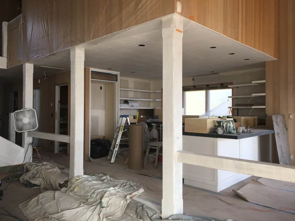 A kitchen is being remodeled in a house under construction.