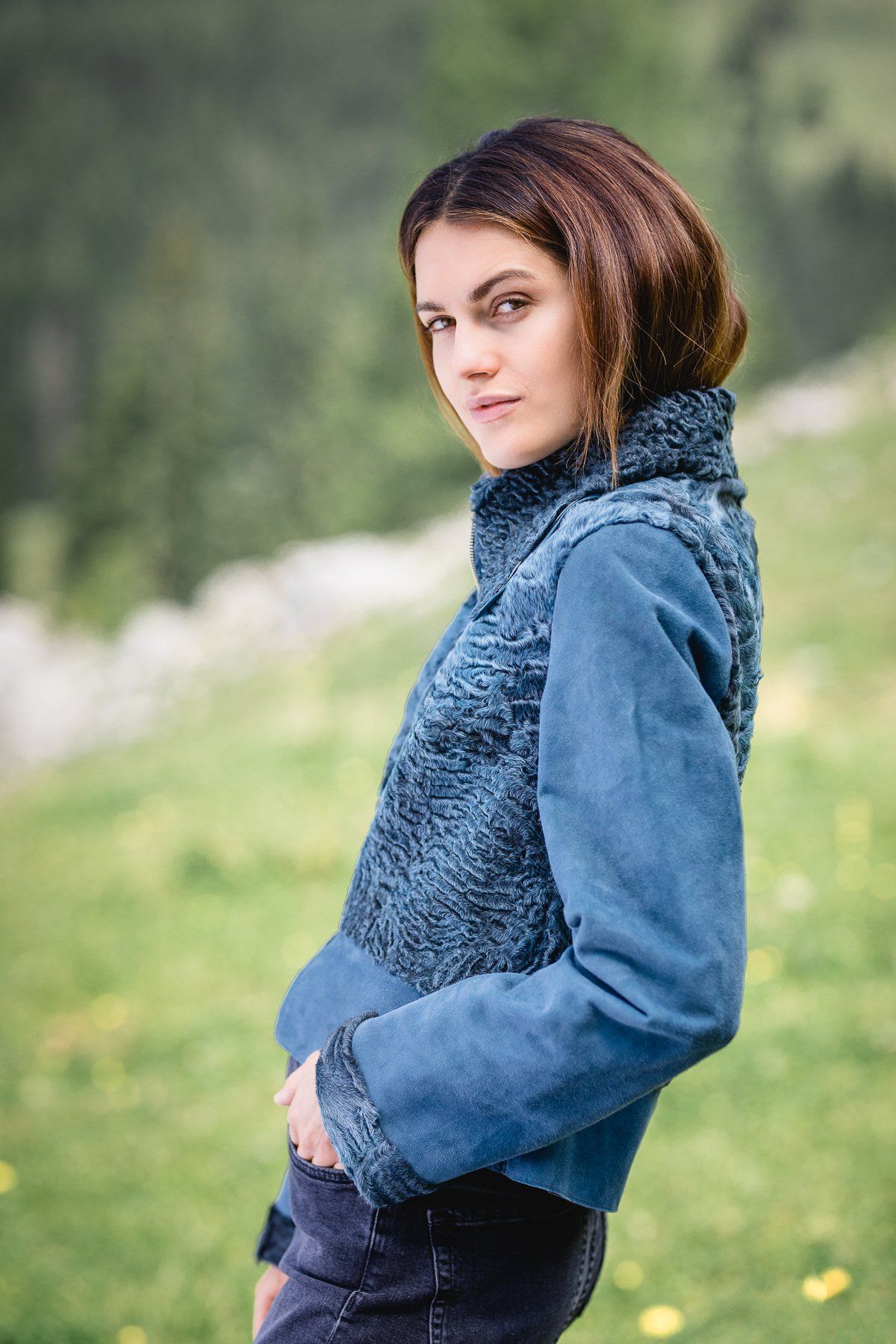 Pelzjacke hellblau