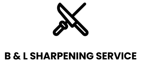 Logo for B & L Sharpening Service with crossed sharpening tools above the text