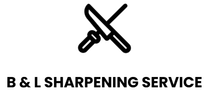 Logo for B & L Sharpening Service with crossed sharpening tools above the text