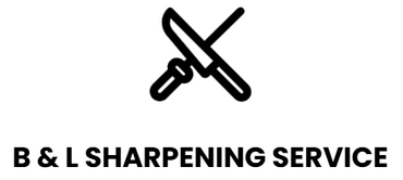 Logo for B & L Sharpening Service with crossed sharpening tools above the text