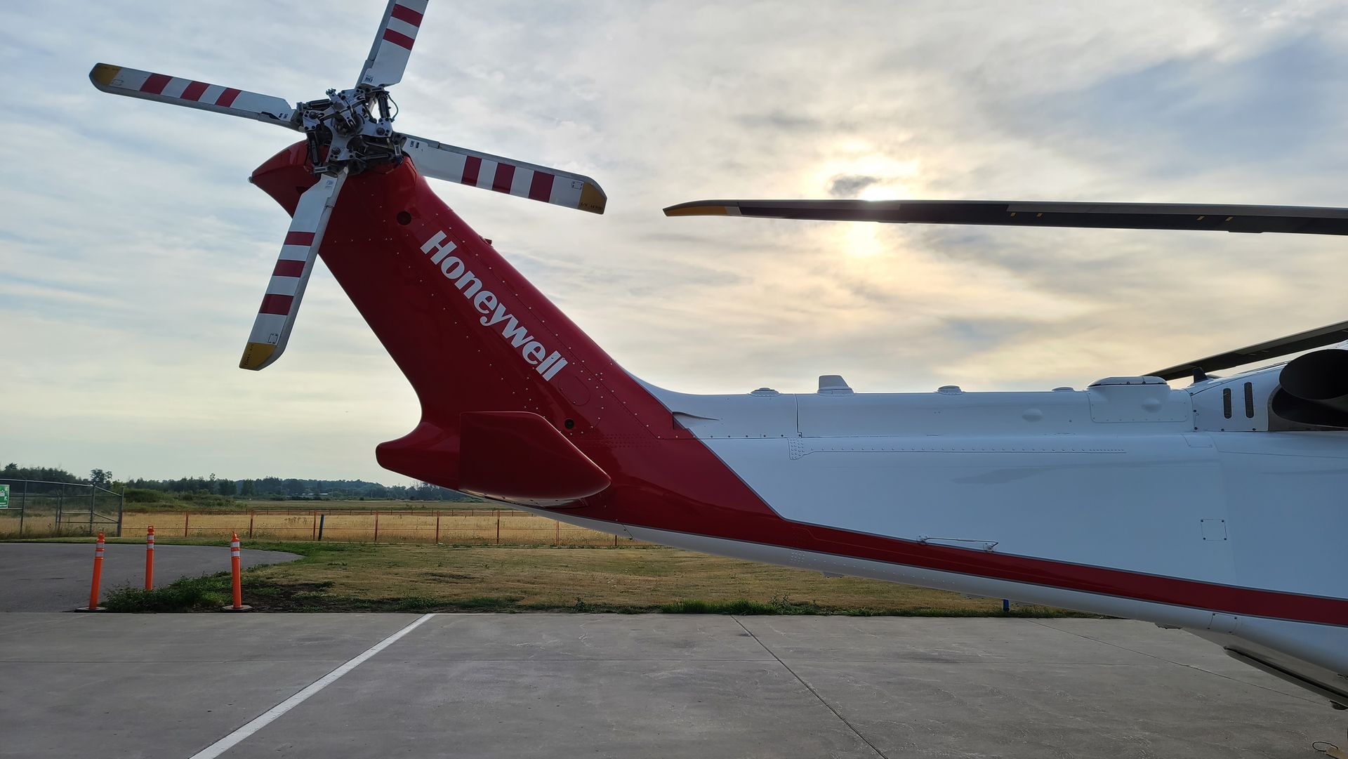 Red tail of a helicopter with