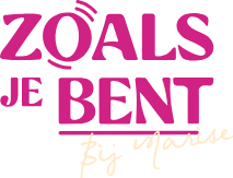 Pink logo reading “ZOALS JE BENT” with cursive “bij nature” underneath