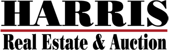 HARRIS Real Estate & Auction logo in black serif text with red line accents