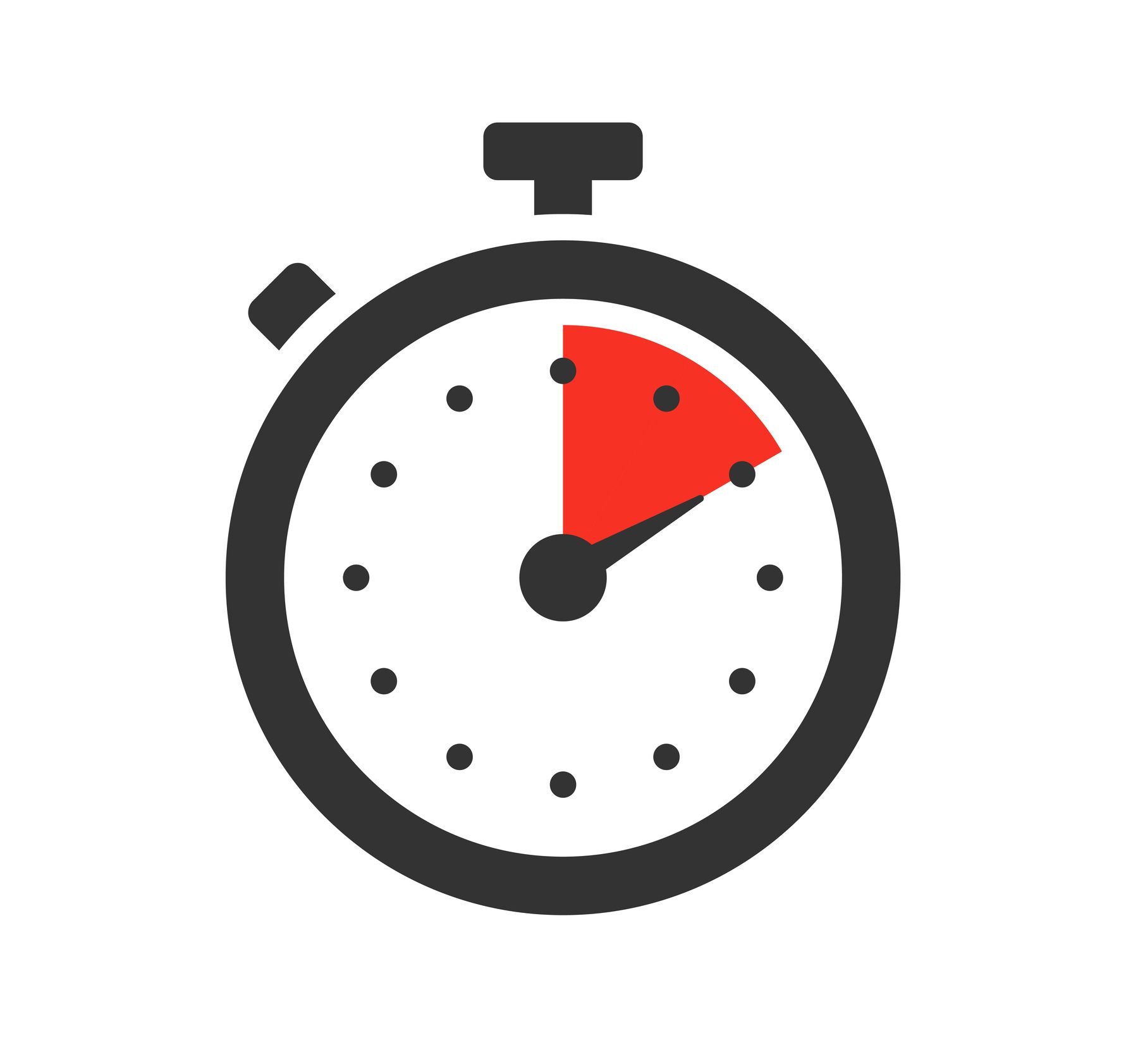 A stopwatch icon with a red sector highlighting the first ten minutes.