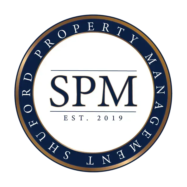 A circular logo with the text