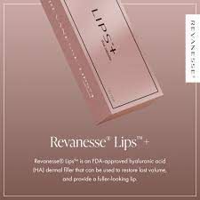 Box of Revaneesse Lips+ dermal filler product with text about its use.