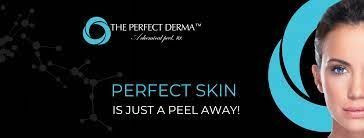 Advertisement for Perfect Derma peel with a woman's face and tagline 