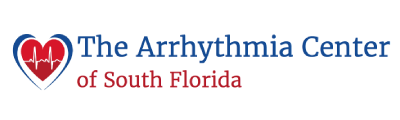 Logo for The Arrhythmia Center of South Florida featuring a stylized heart icon with an EKG tracing inside.