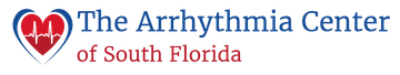 Logo for The Arrhythmia Center of South Florida, featuring a red heart icon with an EKG line inside next to the company name.