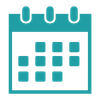 Teal calendar icon with a white page and grid of dates