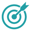 Teal target icon with an arrow hitting the bullseye