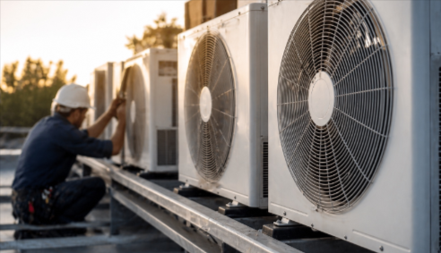 AC Repair Gardner KS technician from One Choice Heating & AC servicing an air conditioner in summer 