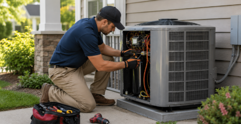 HVAC Replacement Lawrence, KS technicians from One Choice Heating & AC installing a new home comfort