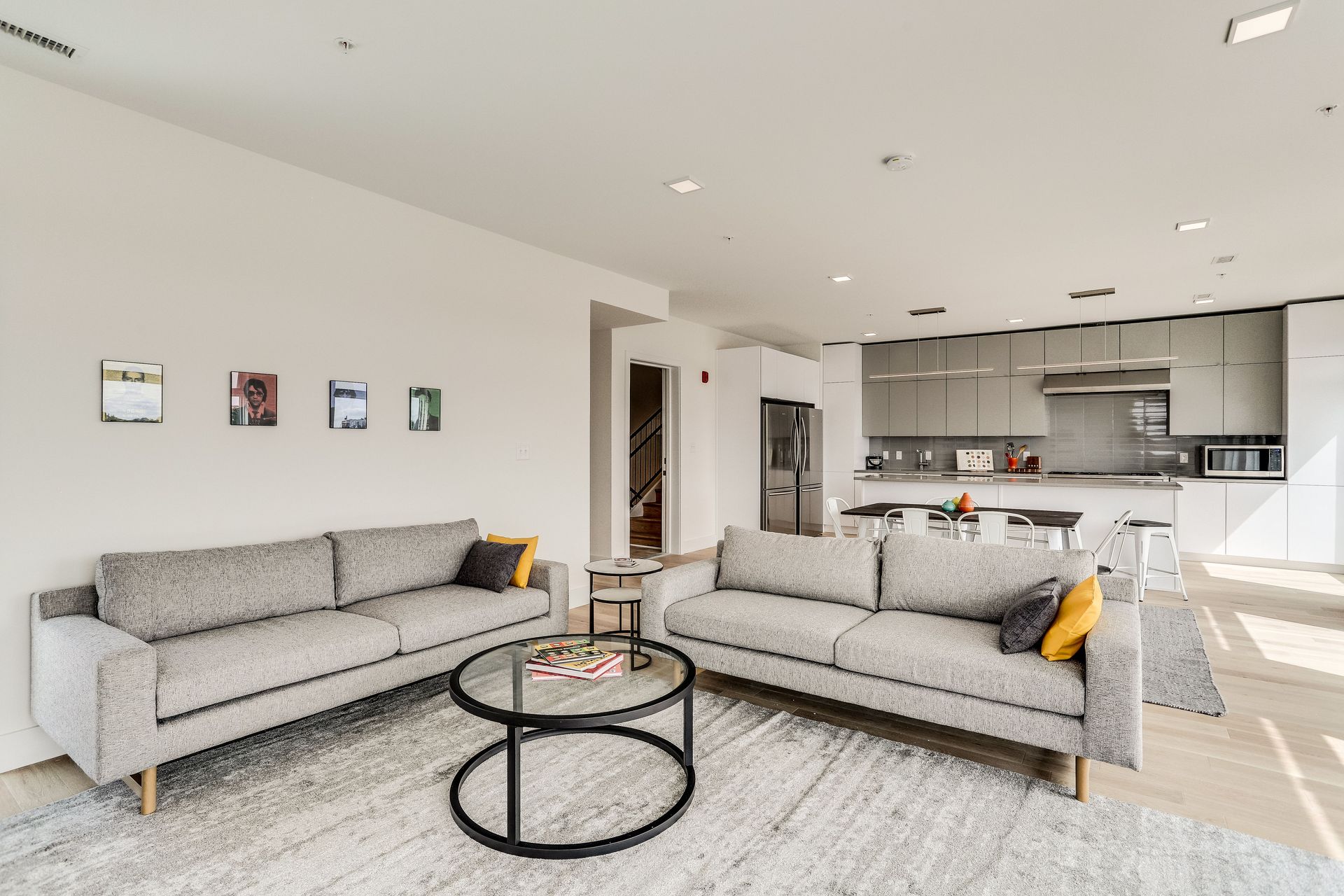 A living room with two couches and a coffee table.