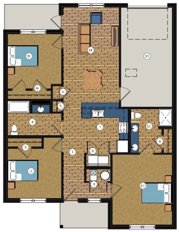 3 bed, 2 bath floor plan