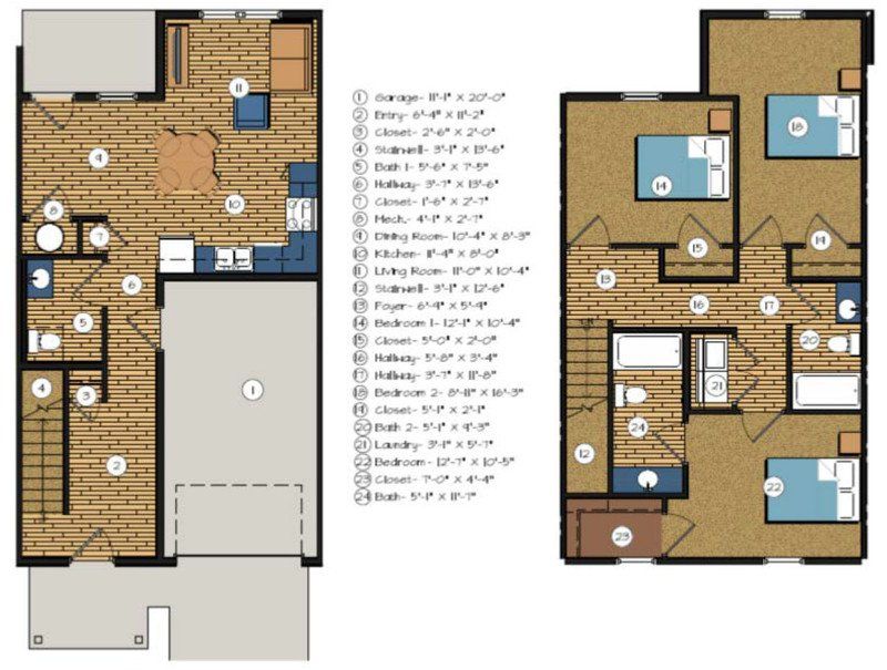 3 bed, 2 bath floor plan