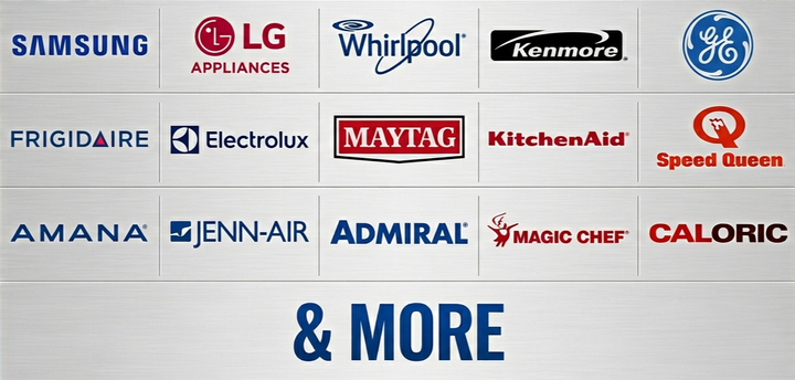 Appliance brand logos collage with “& MORE” at the bottom