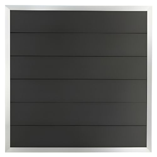 Dark gray slatted panel inside a white frame