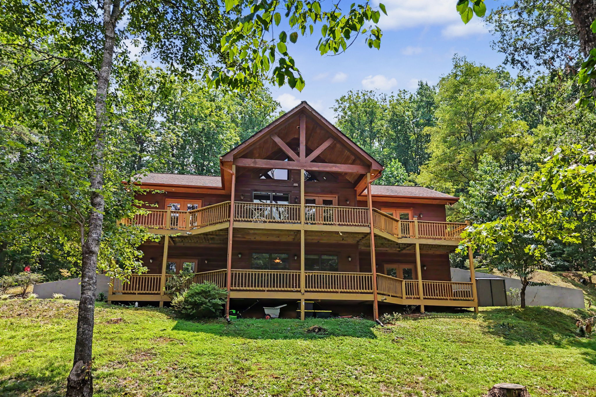 Mountain-style home surrounded by trees in the Southern Appalachians