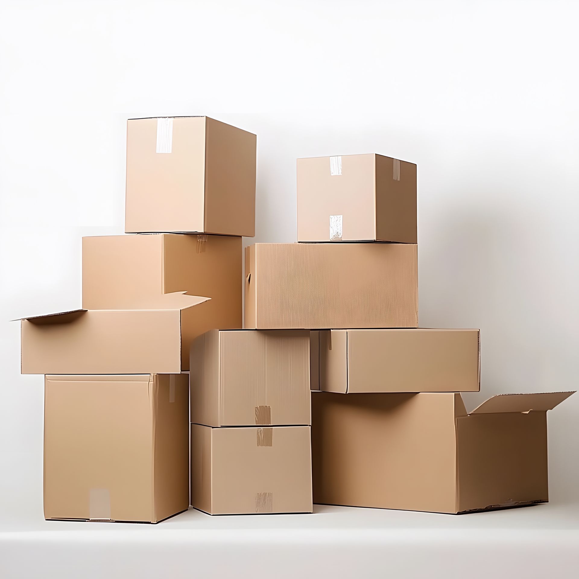 Stacked cardboard shipping boxes on a white background
