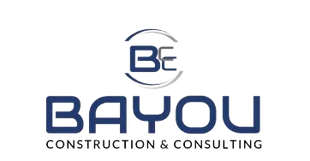 The logo for Bayou Construction & Consultants LLC is blue and silver.