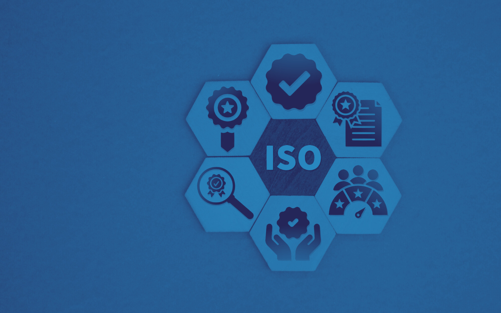 Blue hexagon graphic with the word