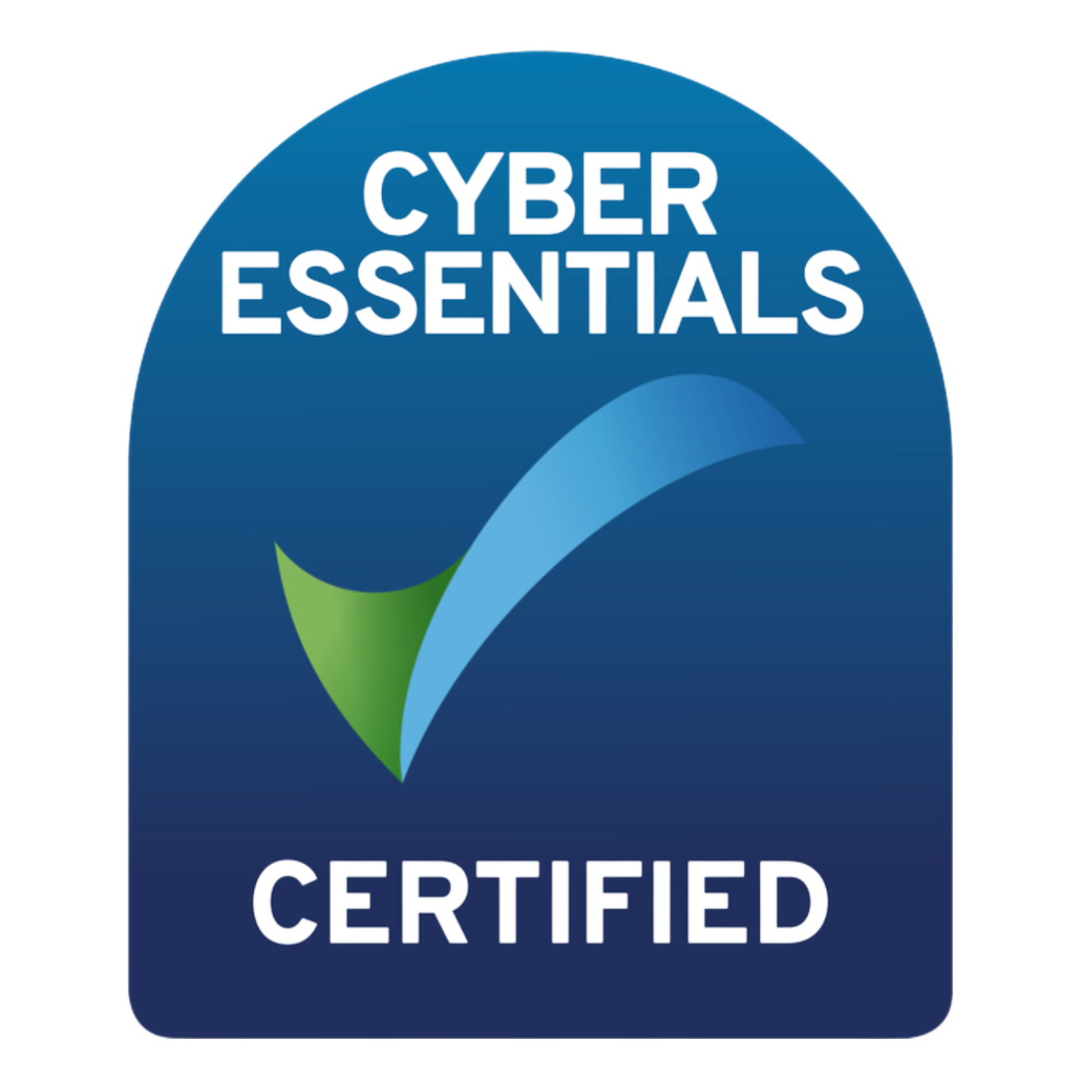 Cyber Essentials Certified badge with a blue background, white text, and a green and blue checkmark.