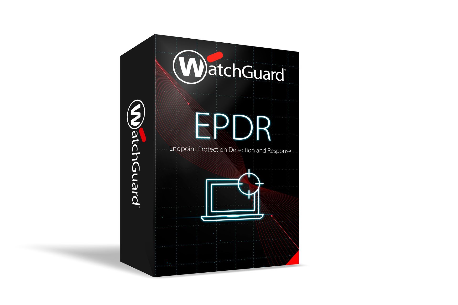WatchGuard EDR software box, black with red accents and a laptop icon, suggesting endpoint detection and response capabilities.