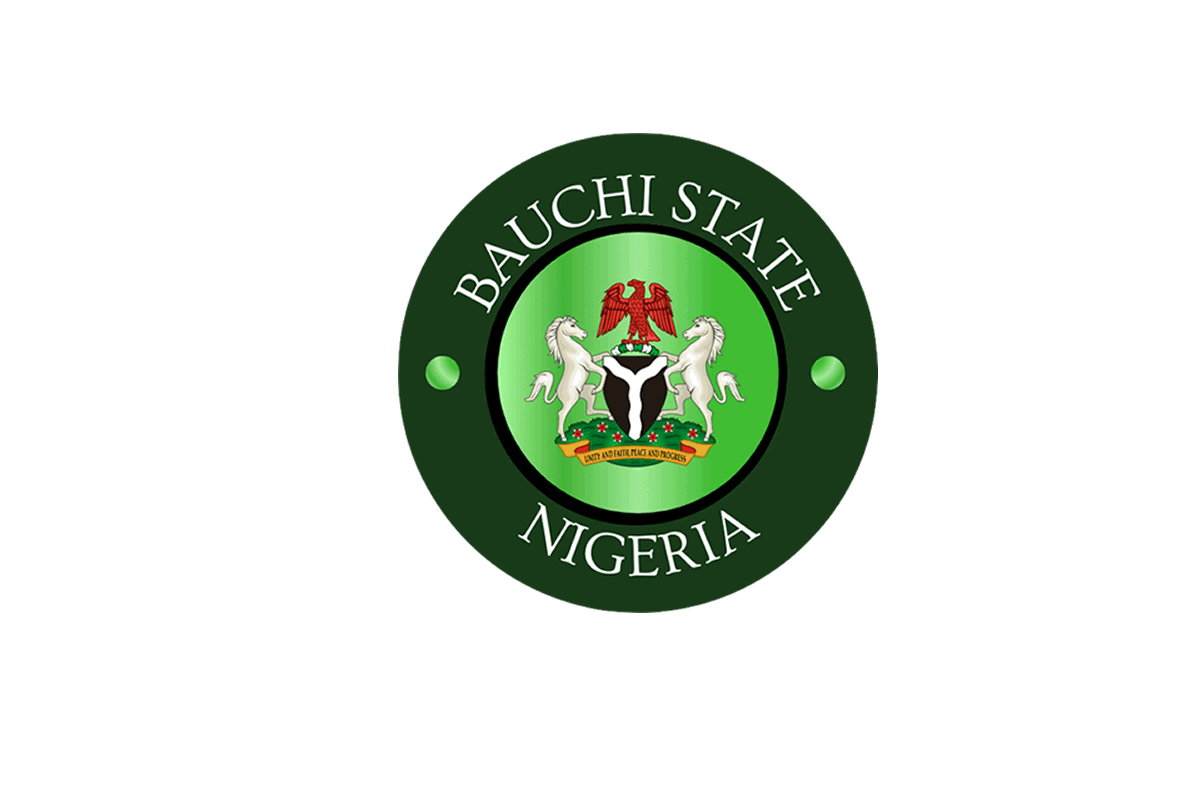Emblem of Bauchi State, Nigeria: Green circular seal with text, coat of arms, and the words “Bauchi State Nigeria”.