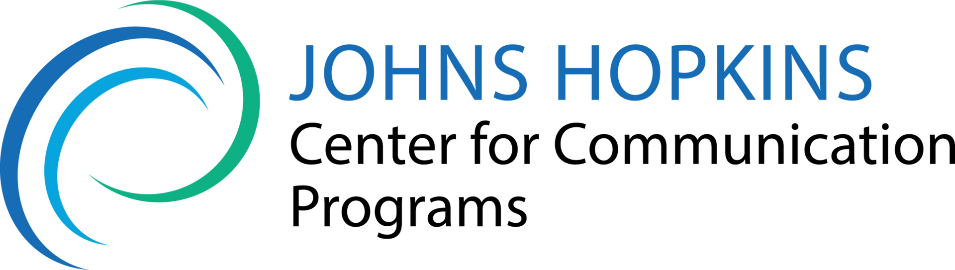 Johns Hopkins Center for Communication Programs logo: swirls of blue and green, text.
