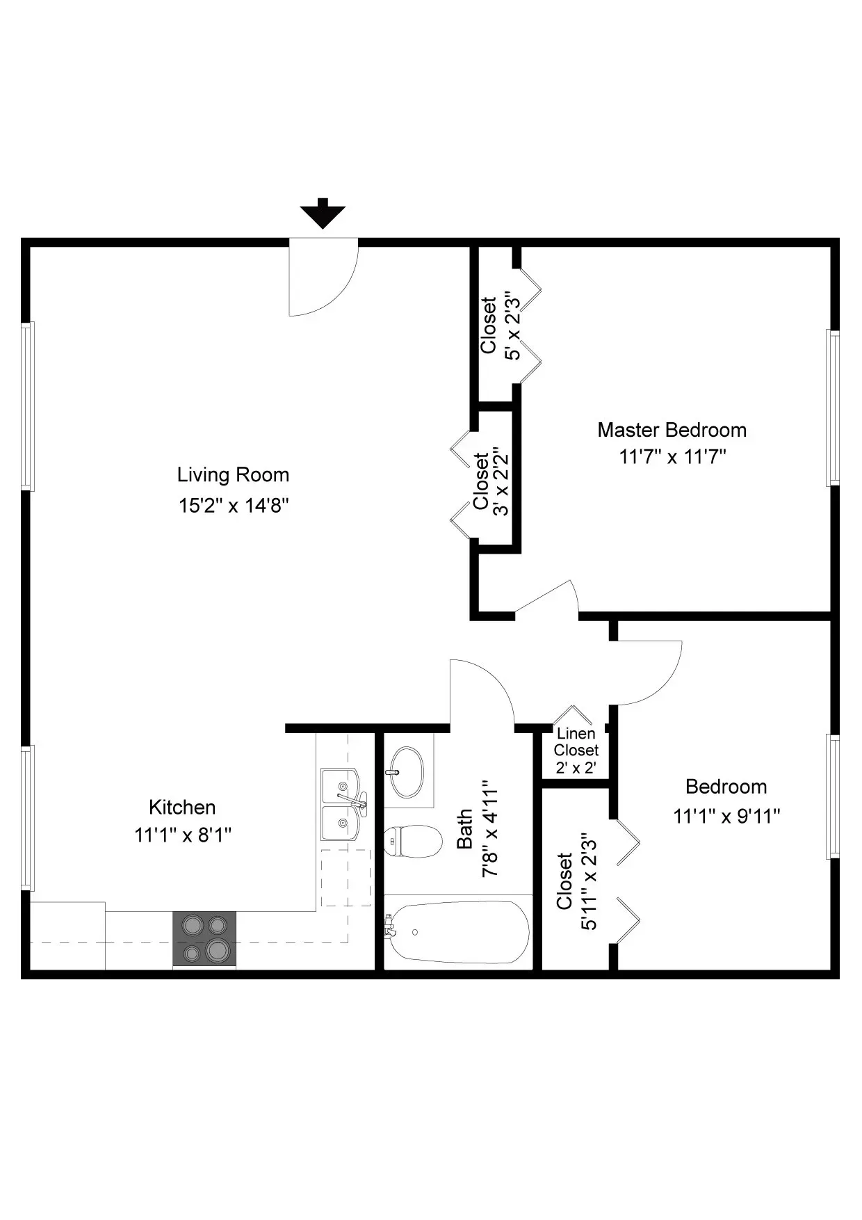 2 Bed dimensions
