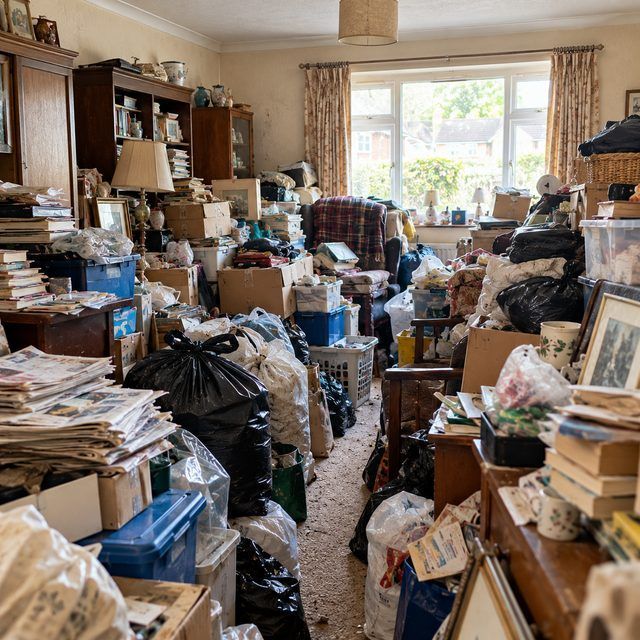 Room full of furniture and belongings before the clearance