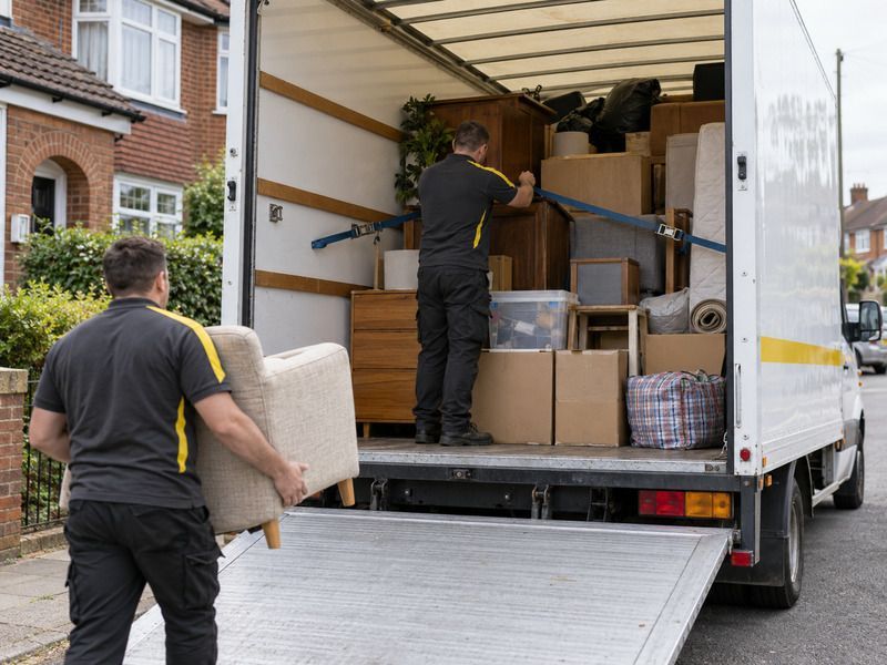 Furniture and boxes being loaded into the van