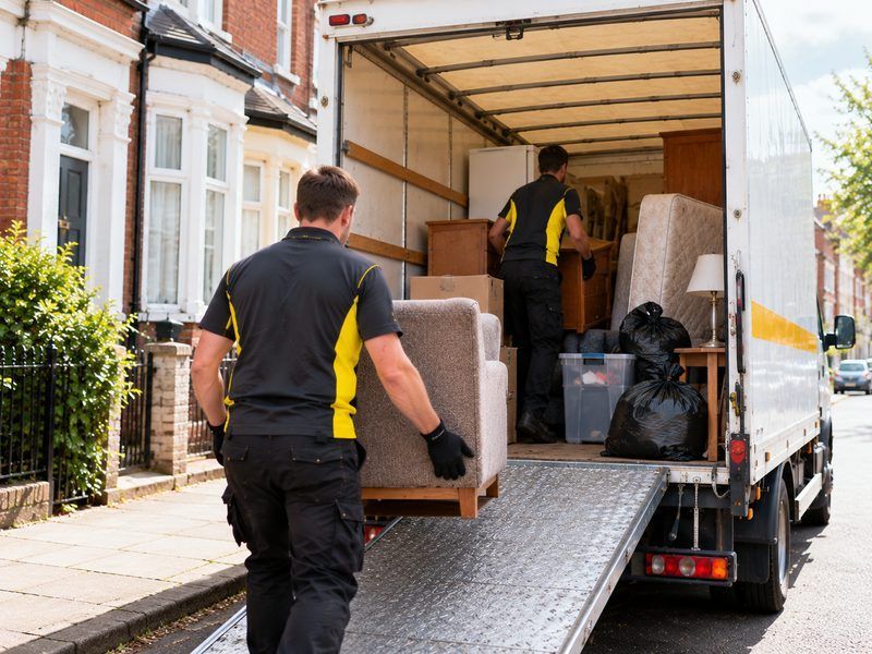 Furniture left by tenants being loaded into the van