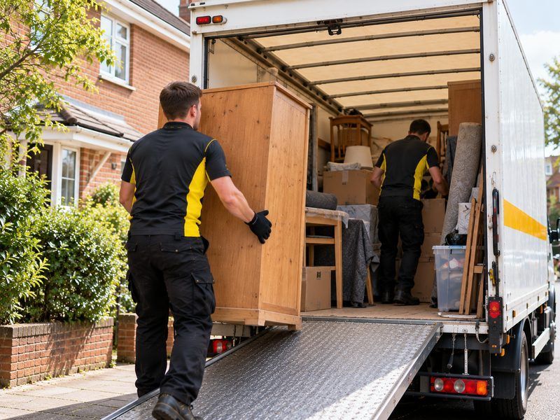 Boxes and old furniture from a loft loaded into the van