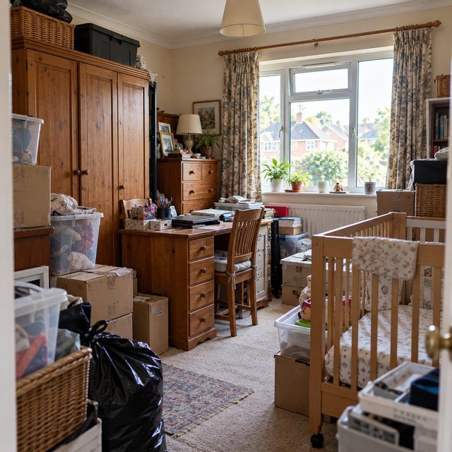 Room full of furniture and belongings before the clearance