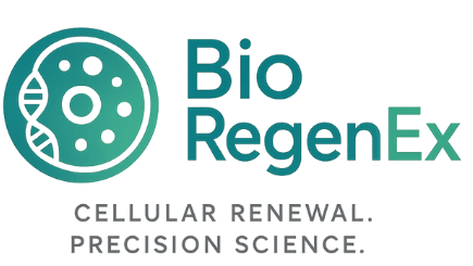 Bio RegenEx logo in teal with cell icon and tagline &ldquo;Cellular Renewal. Precision Science.&rdquo;
