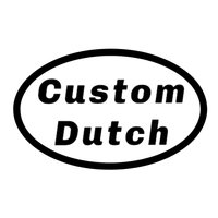 Logo: Zwarte ovaal met "Custom Dutch" in vetgedrukt, schreefloos lettertype.