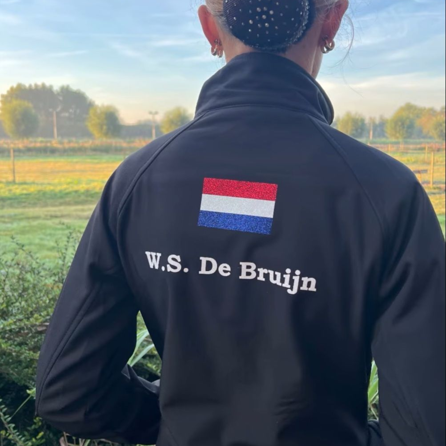 Gepersonaliseerd, softshell, jack, jas, bedrukt, vlag, naam glitter, bedrukt, bedrukken, paard, paardrijden, Custom Dutch
