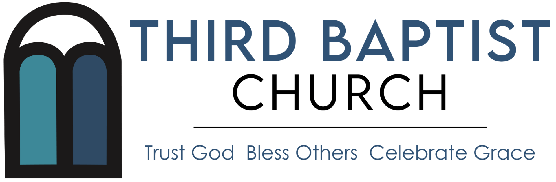 The logo for third baptist church trust god bless others celebrate grace