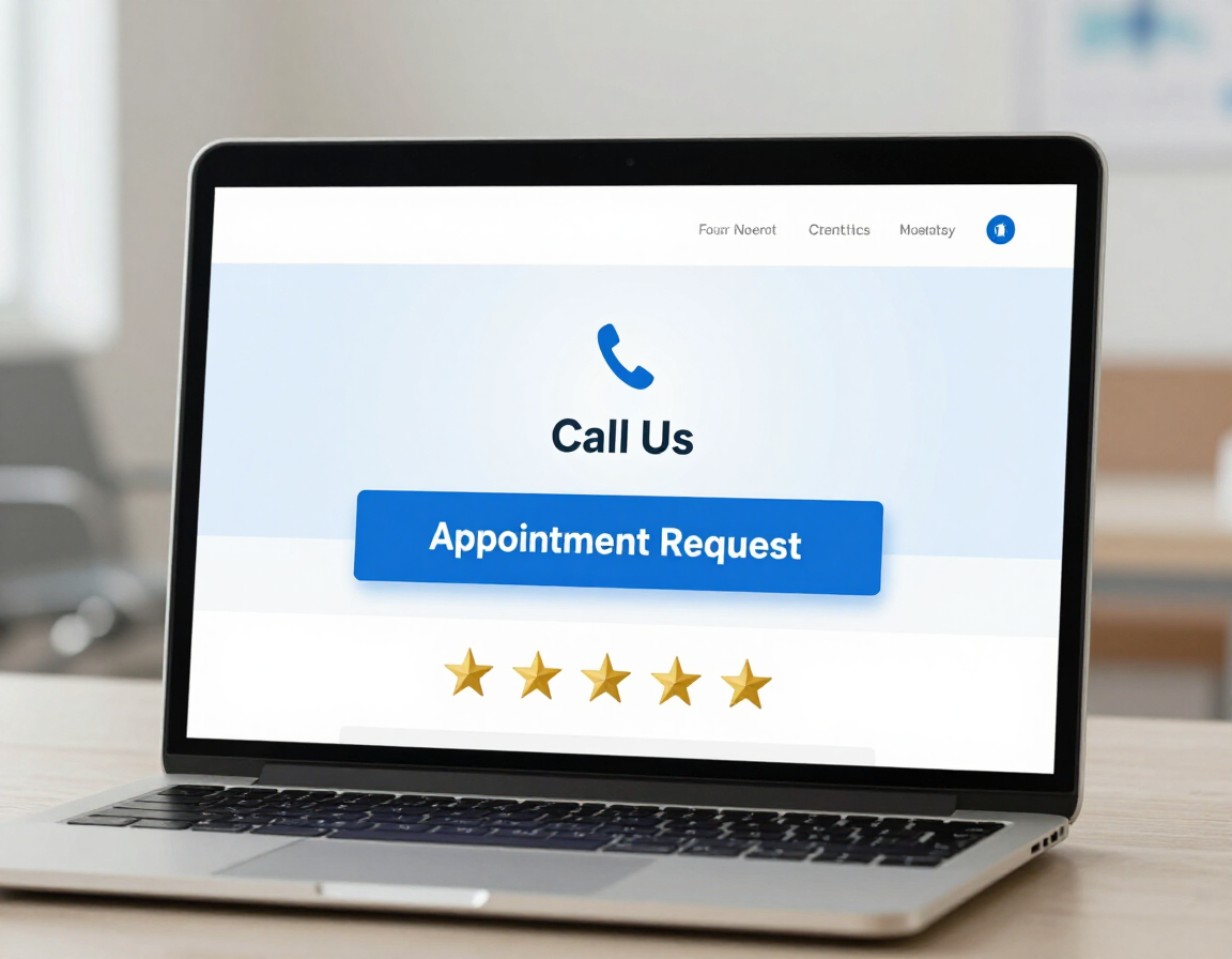 Optimized healthcare service page showing appointment CTA, click-to-call, and review stars