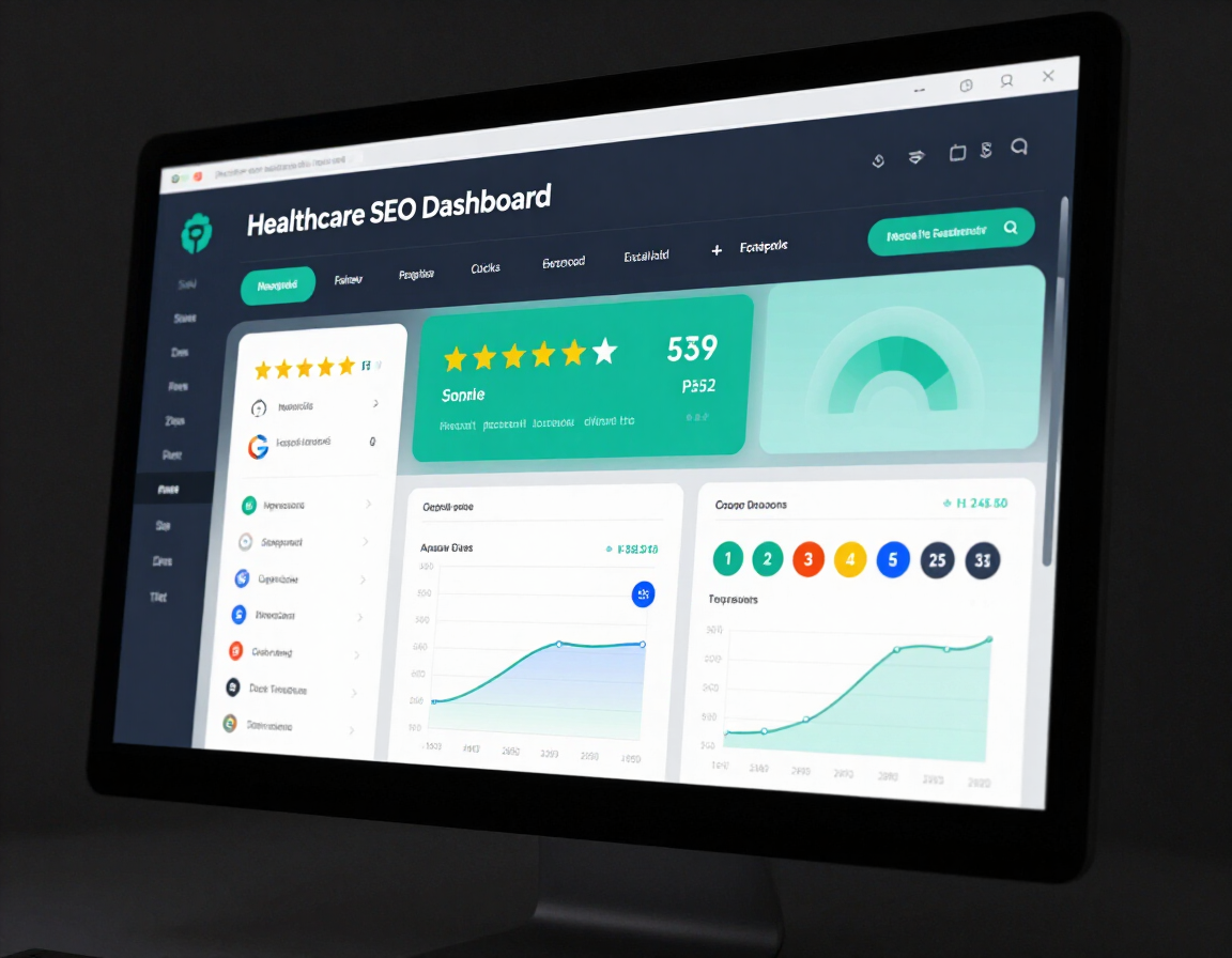 Healthcare SEO dashboard showing local pack rankings and search metrics