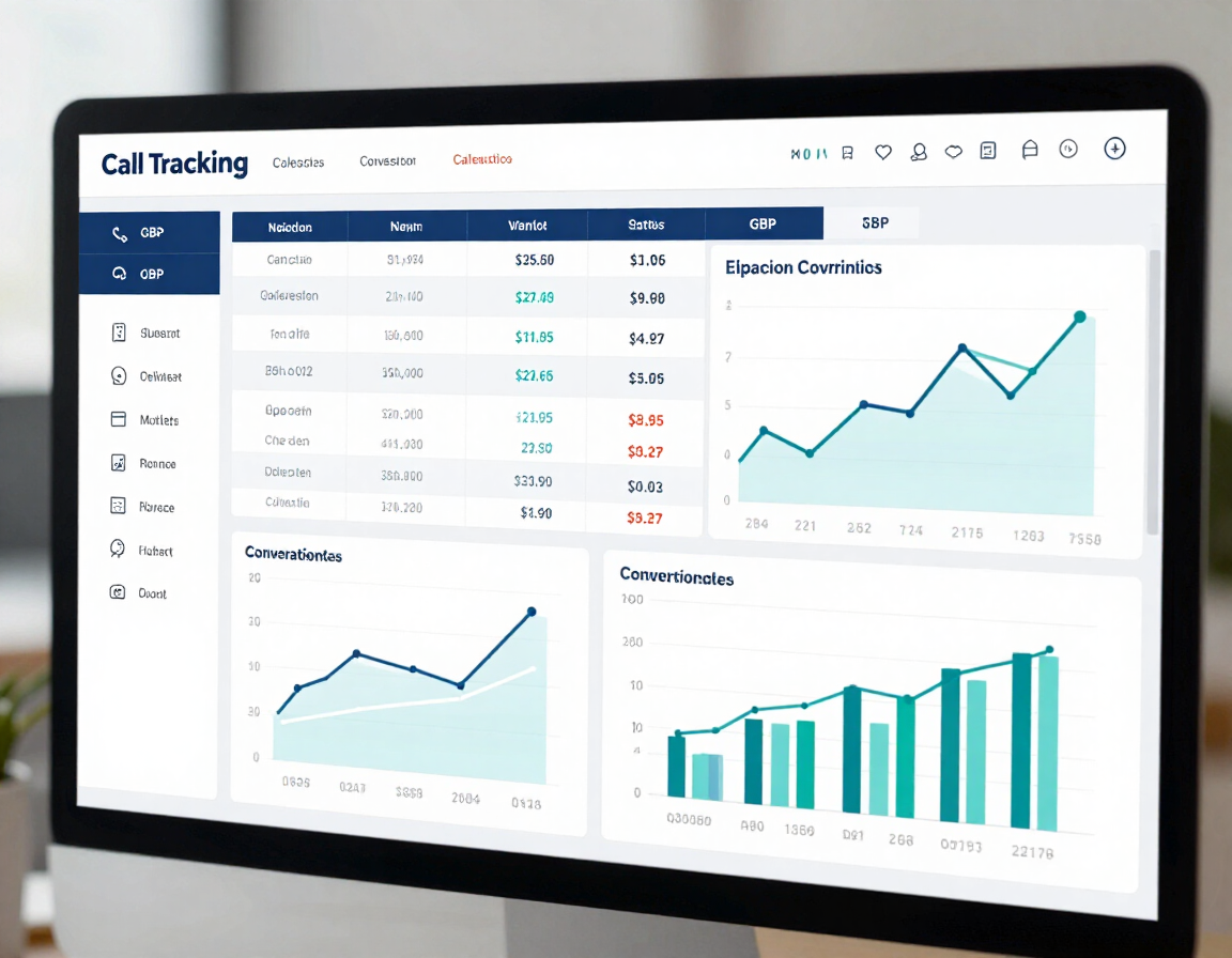Analytics dashboard showing call tracking, form conversions, and GBP insights