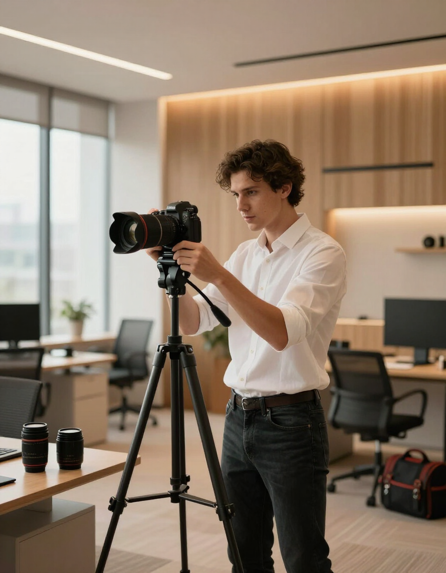 Professional photographer at work in a business setting