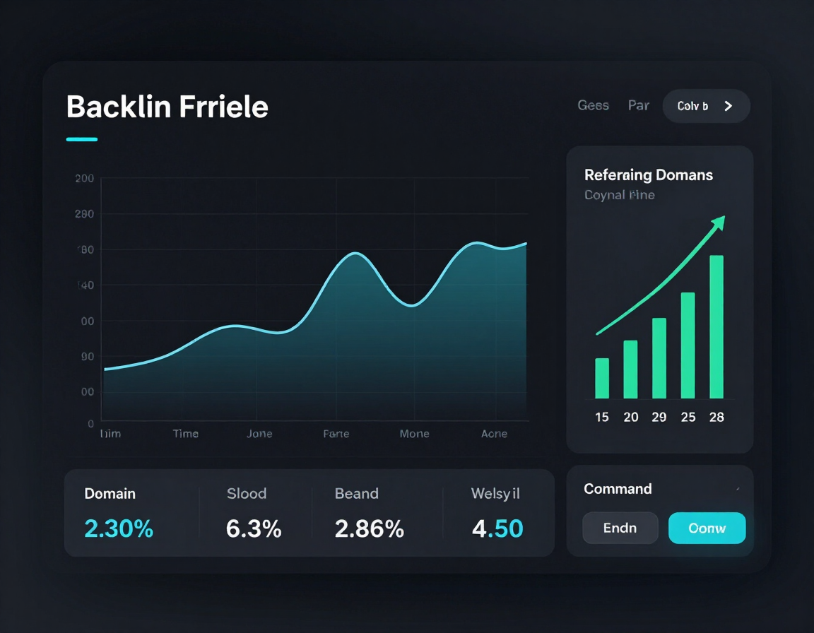 Backlink profile dashboard showing domain authority growth and referring domain metrics