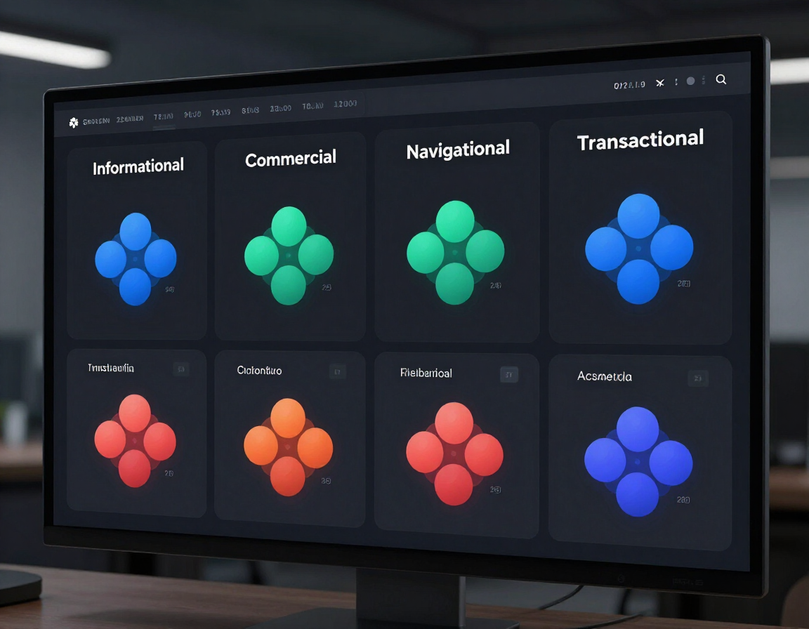 Keyword intent matrix dashboard showing keyword clusters organized by search intent categories