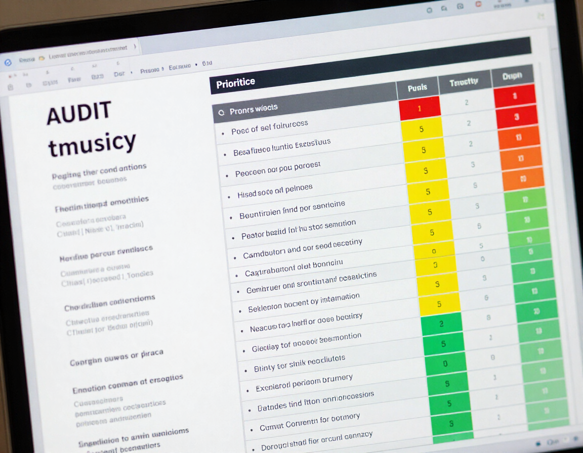 Structured SEO audit report with color-coded severity indicators