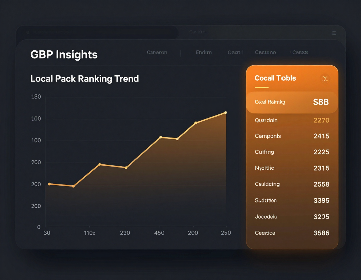 Local SEO reporting dashboard showing GBP insights and local pack ranking trends