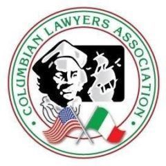 The logo for the columbian lawyers association shows a man with a hat and two flags.